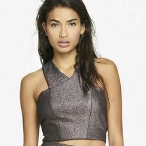 NWOT purple glitter criss cross crop top